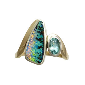boulder opal and tourmaline ring